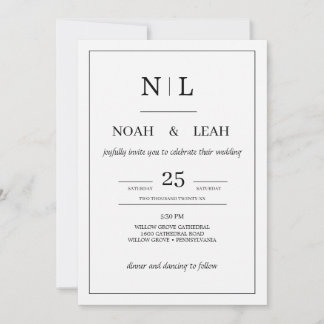 Schwarze Minimalistische Hochzeitseinladung • Mode Einladung