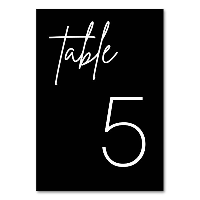 Schwarze Minimalistische Hochzeitskarte Tischnummer (Vorderseite)