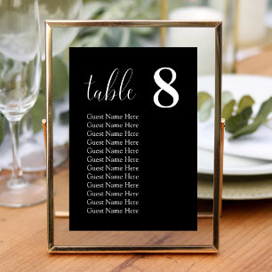 Schwarze Minimalistische Hochzeitskartentafeln Tischnummer
