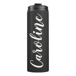 Schwarze minimalistische Kalligrafie personalisier Thermosbecher