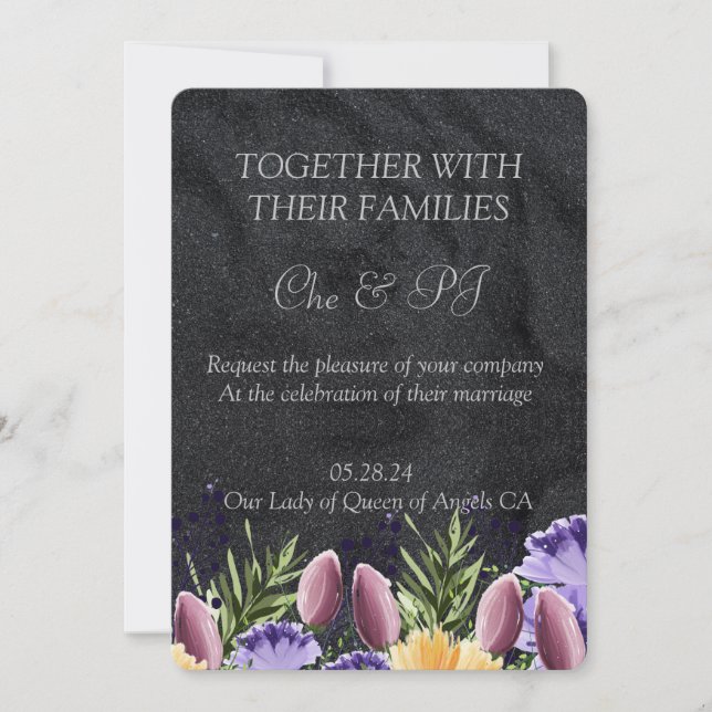Schwarze Minimalistische klassische Hochzeit Einladung (Vorderseite)