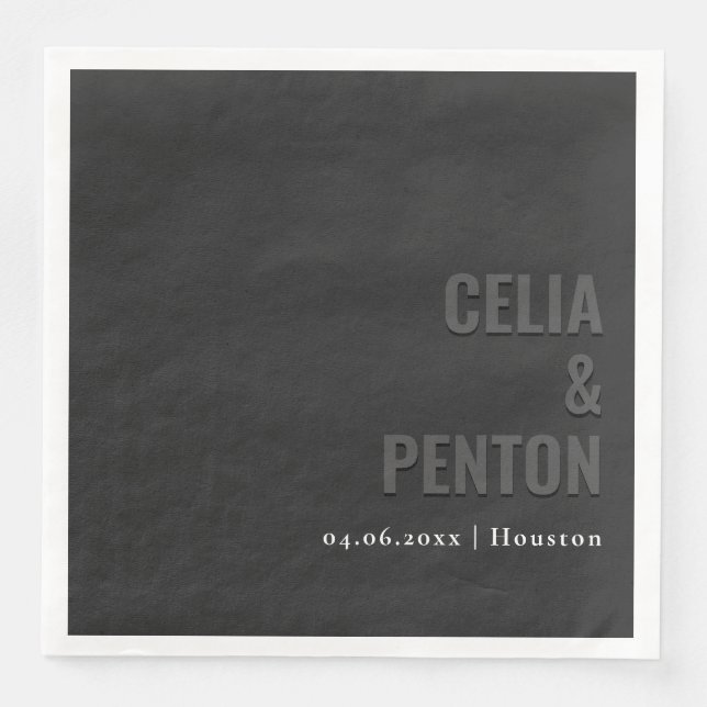 Schwarze minimalistische moderne Hochzeitstischdec Serviette (Vorderseite)