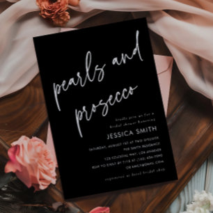 Schwarze minimalistische Perlen und Prosecco-Jungg Einladung