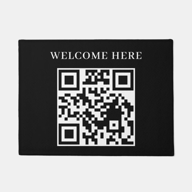 Schwarze minimalistische QR-Code-Willkommens-Türma Fußmatte (Vorderseite)
