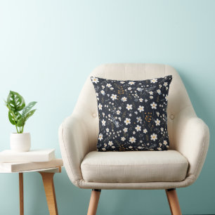 Schwarze minimalistische sanfte Gartenwildblumen-K Kissen