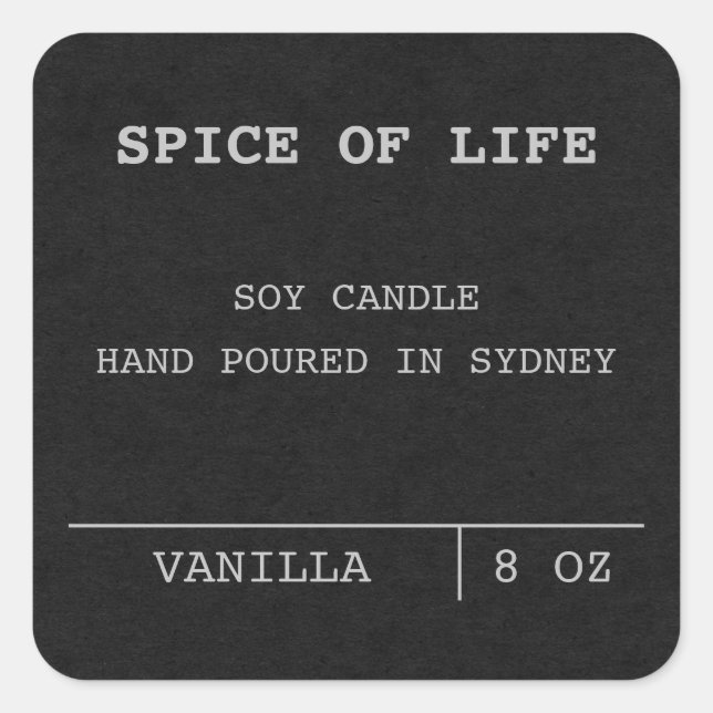 Schwarze Minimalistische Scented Soy-Kerzen-Etiket Quadratischer Aufkleber (Vorderseite)