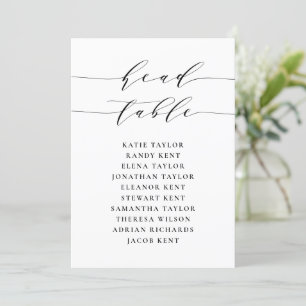 Schwarze minimalistische Schrift-Head-Tischkarte
