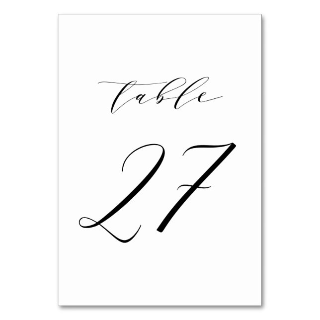 Schwarze minimalistische Schrift Hochzeit Tisch Nu Tischnummer (Vorderseite)
