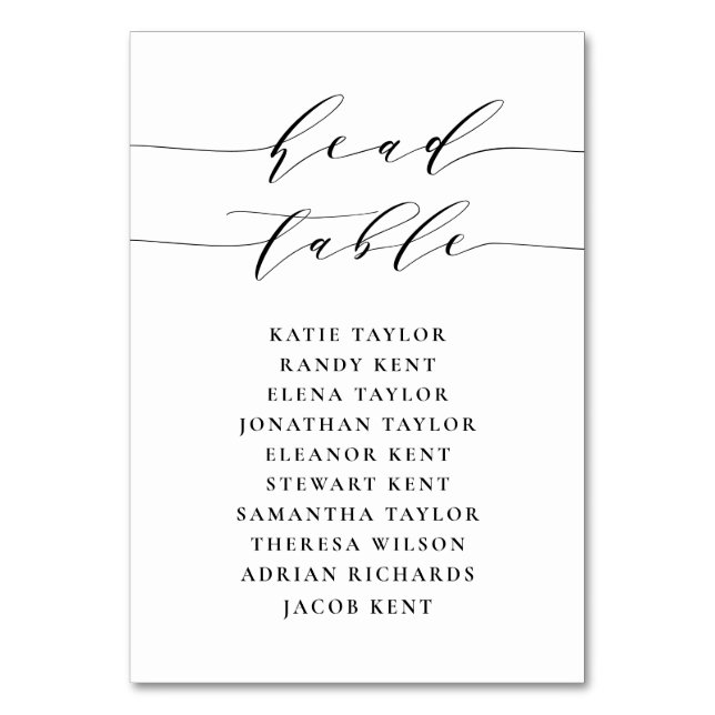 Schwarze Minimalistische Schrift Hochzeitstisch Tischnummer (Vorderseite)