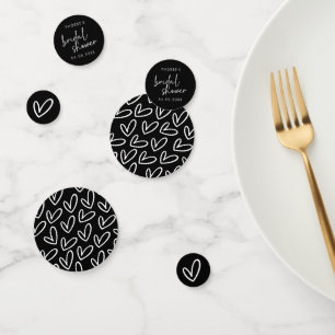 Schwarze minimalistische Schrift und Hearts Brautp Konfetti