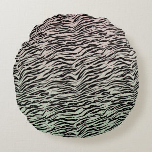 Schwarze Minze Zebra Print Glitzy Dots Ombre Rundes Kissen