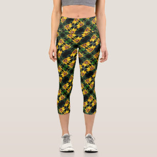 Schwarze Mit Augen Susan-Blume Entfaltungsmuster Capri Leggings