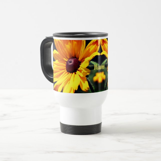 Schwarze Mit Augen Susan Blume Personalisiert Reisebecher (Vorderseite Links)