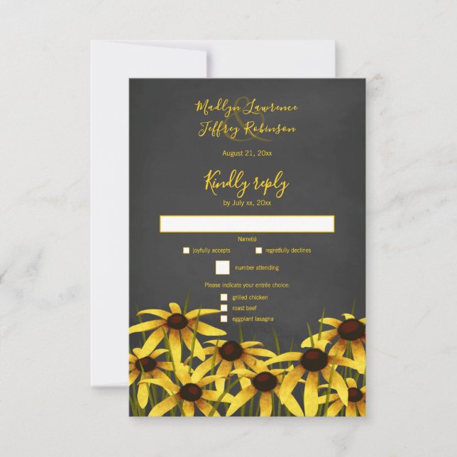 Schwarze Mit Augen Susan Wildblume Hochzeit RSVP Karte (Vorderseite)