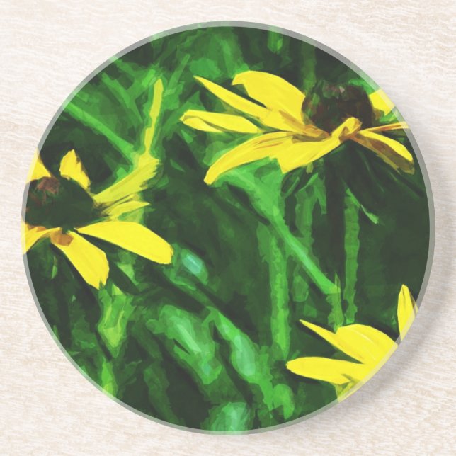 Schwarze Mit Augen Susan-Wildblumen Abstrakt Untersetzer (Vorne)