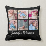 Schwarze Mit Monogramm Birth Stat Schwarze FotoCol Kissen<br><div class="desc">Foto-Kissen für die Geburtsstunde,  perfekt für das neugeborene Freudenbündel.</div>