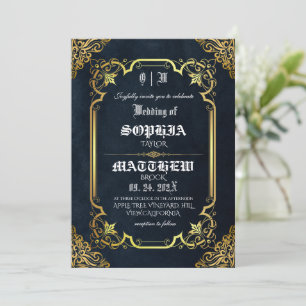 Schwarze mittelalterliche goldene Hochzeit Einladung