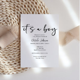 Schwarze moderne einfache Schrift Baby Shower für  Einladung