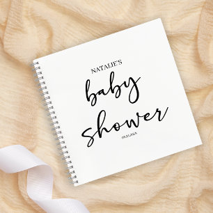 Schwarze moderne einfache Schrift Baby Shower Notizbuch