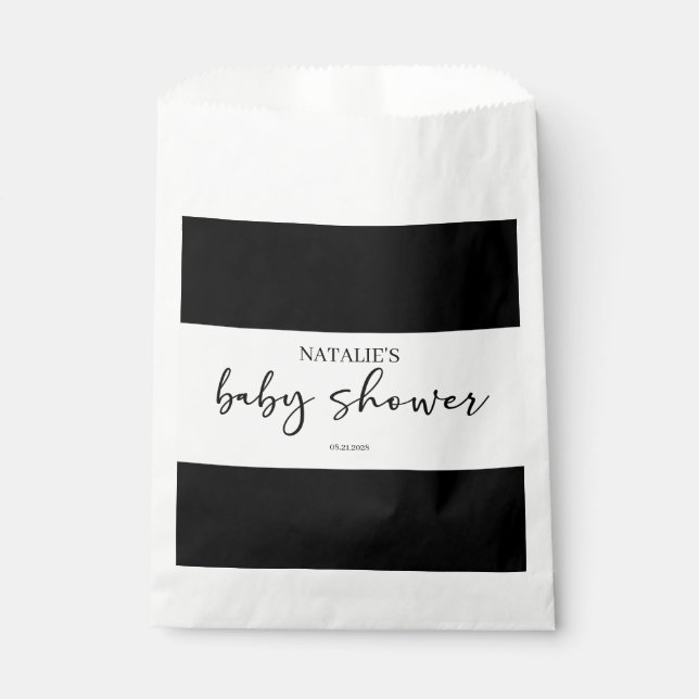 Schwarze moderne einfache Skript-Baby-Party Geschenktütchen (Vorderseite)