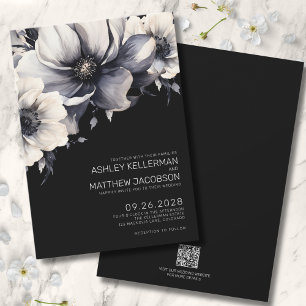 Schwarze moderne elegante Blumenhochzeit Einladung