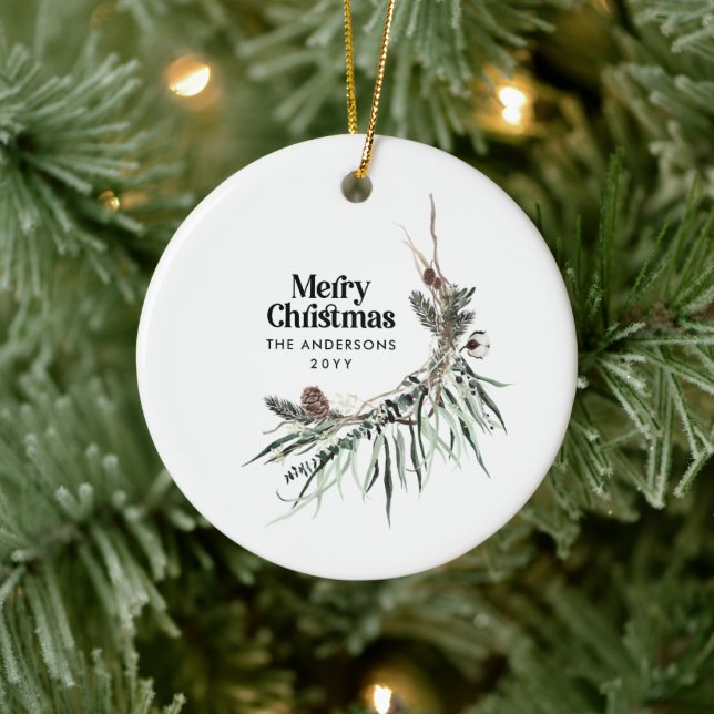 Schwarze, moderne, elegante botanische Keramik Keramik Ornament (Baum)