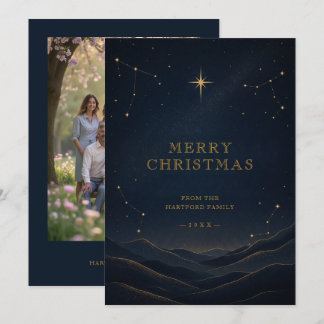 Schwarze moderne himmlische Weihnachts-Gold-Foto T Feiertagskarte