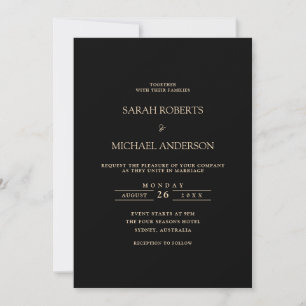 Schwarze Moderne Minimal einfache Gold Script Hoch Einladung