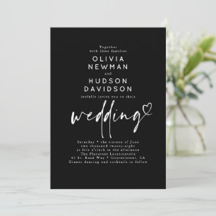 Schwarze moderne minimalistische Herz-Typografie-H Einladung