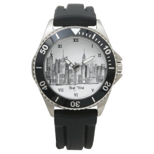 Schwarze moderne New Yorker Skyline Reise NYC Armbanduhr