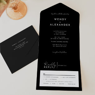 Schwarze moderne Schrift Hochzeit Alles in einem E All In One Einladung