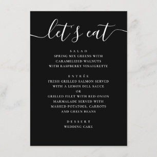 Schwarze moderne Schrift Hochzeit   Minimalistisch Menükarte