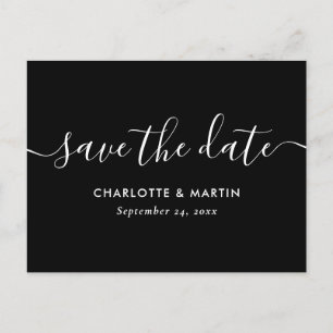 Schwarze moderne Schrift Hochzeit Save The Date Po Ankündigungspostkarte