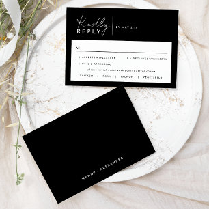 Schwarze moderne Schrift Hochzeitsantwortkarte RSVP Karte