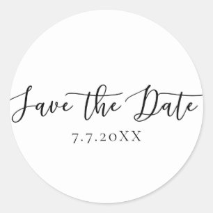 Schwarze moderne Schriftart Save-the-Date-Einladun Runder Aufkleber