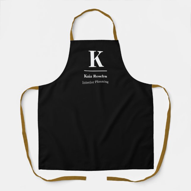 Schwarze moderne Schürze | Minimalistischer Name (Vorderseite)