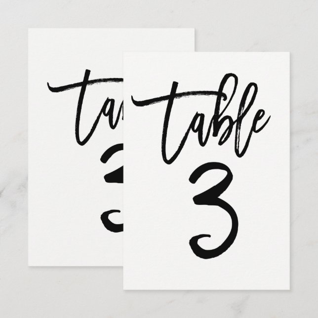 Schwarze moderne Script-Tischnummer 3 im Trend Einladung (Vorne/Hinten)