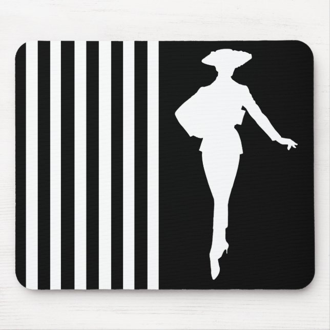 Schwarze, moderne Streifen mit Mode-Silhouette Mousepad (Vorne)