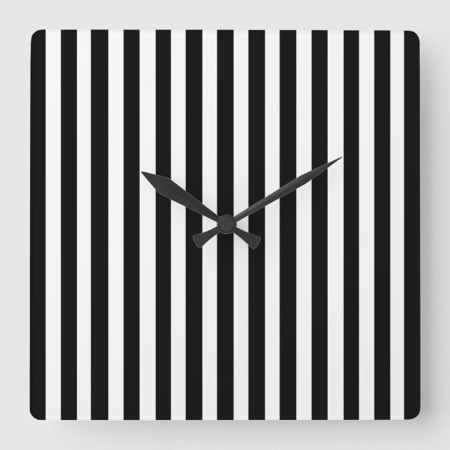 Schwarze, moderne Streifen Quadratische Wanduhr (Vorderseite)