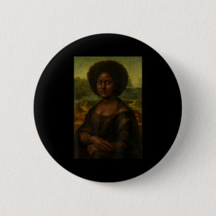 Schwarze Mona Lisa Afro Afrikanisch Melanin Schwar Button