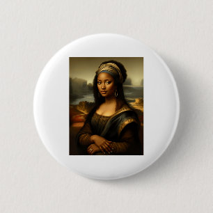 Schwarze Mona Lisa Afroamerikanische Schwarze Gesc Button