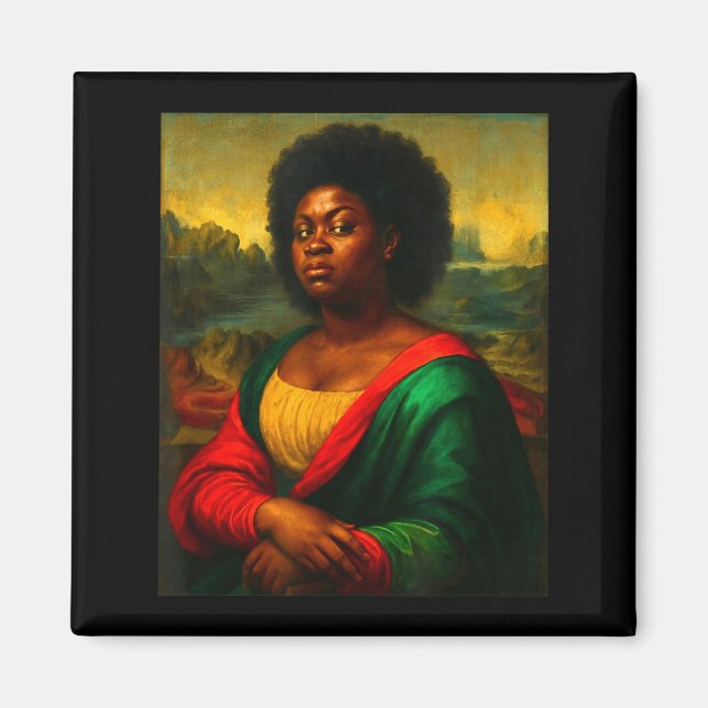 Schwarze Mona Lisa Schräg Blick Afro Frau Schwarze Magnet (Vorne)