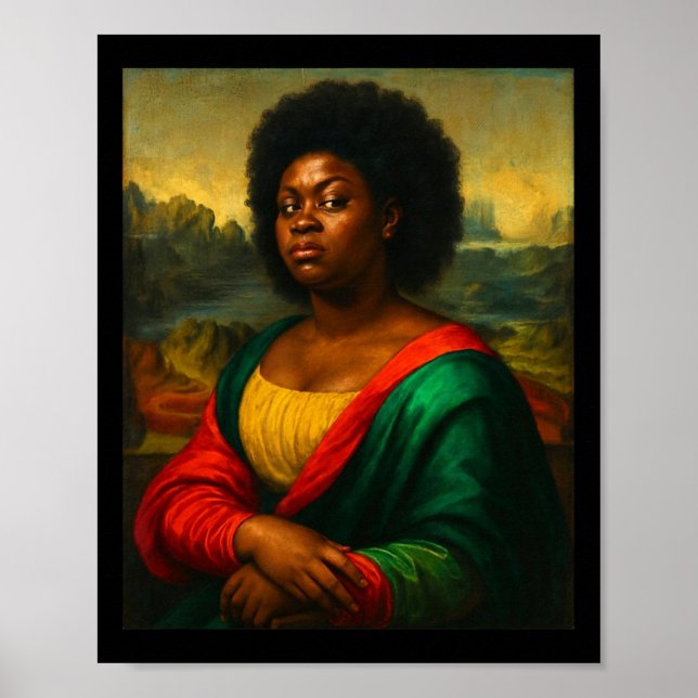 Schwarze Mona Lisa Seitenblick Afro Frau Schwarze  Poster (Vorne)