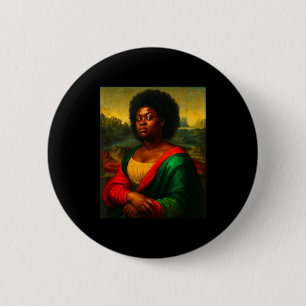 Schwarze Mona Lisa Seitwärtsblick Afro Frau Schwar Button