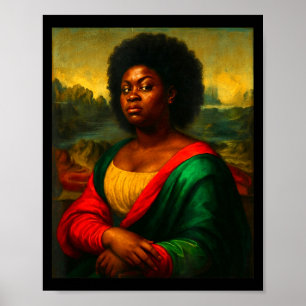 Schwarze Mona Lisa Seitwärtsblick Afro Frau Schwar Poster