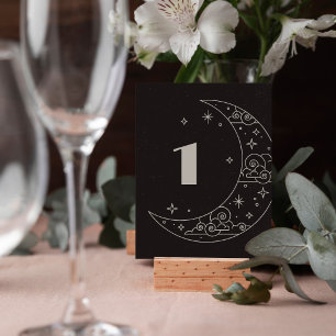 Schwarze Mond & Sterne Himmelhochzeit-Tischnummer RSVP Karte