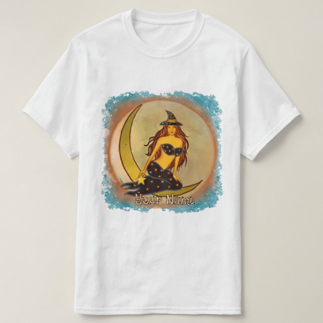 Schwarze Mondhexe T-Shirt (Design vorne)