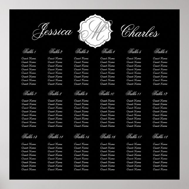Schwarze Mongram Hochzeitskizze Poster (Vorne)
