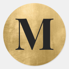 Schwarze Monogramm auf Imitaten Goldfolie Runder Aufkleber