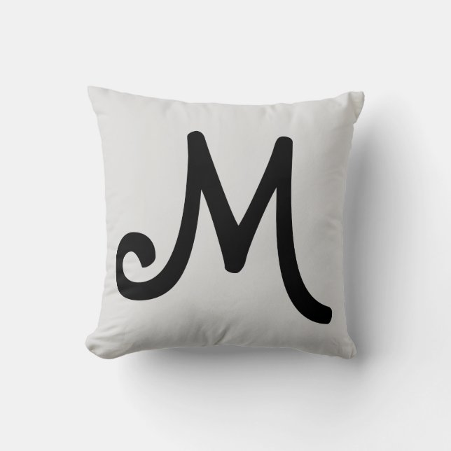 Schwarze Monogramm auf Silbergrau Kissen (Vorderseite)